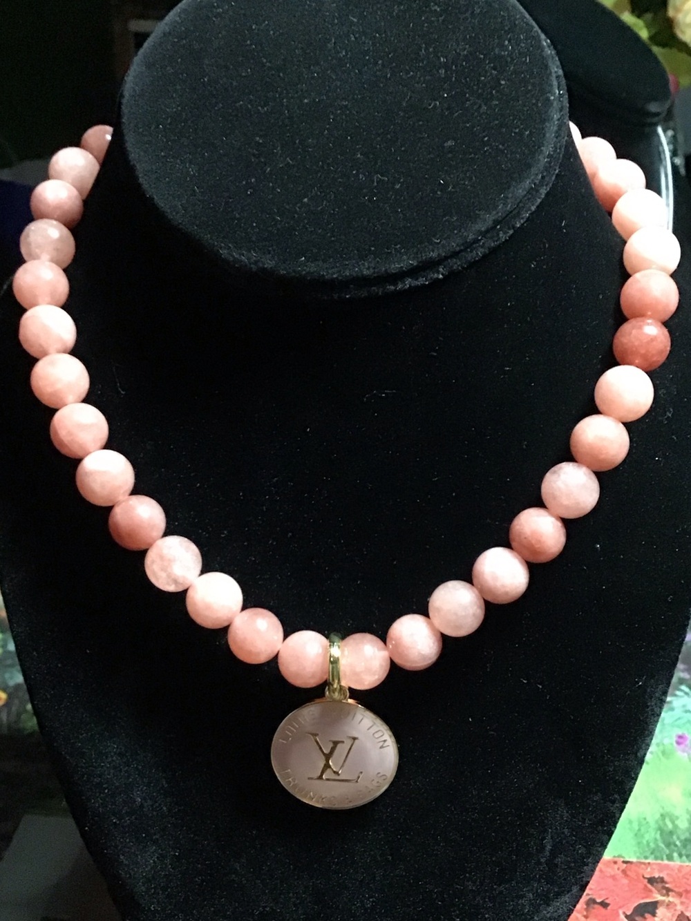 Louis Vuitton Pink Beaded Necklace with LV Medallion Pendant